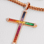 Necklace 22" Rose Gold Rainbow Cross Pendant