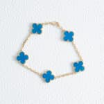 Van Cleef & Arpels 18K Yellow Gold Vintage Alhambra bracelet, 5 Blue Agate Motifs