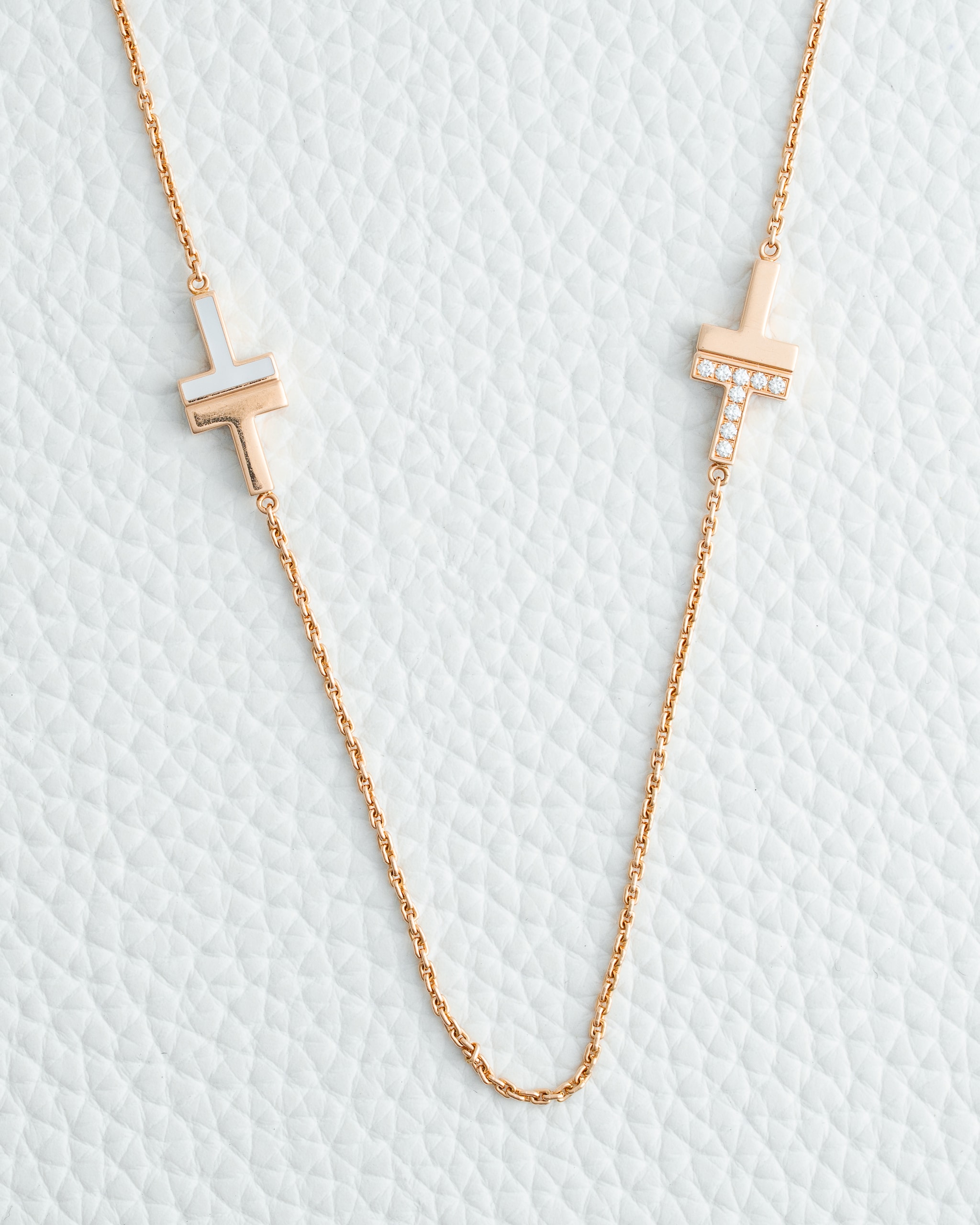 necklace Tiffany "T" Necklace 18k Rose Gold with Mother of Pearl and Pave Diamonds 33.9 inches - Image 1